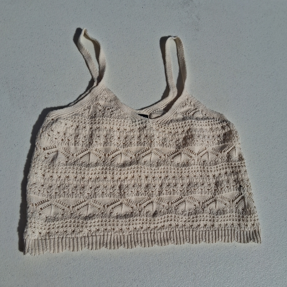 Major Label Group White Cream Crochet Kint Tank Size Small